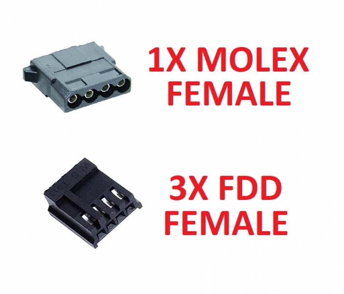 Power Cable 3x Female FDD + 1x Female Molex Amiga 600 1200