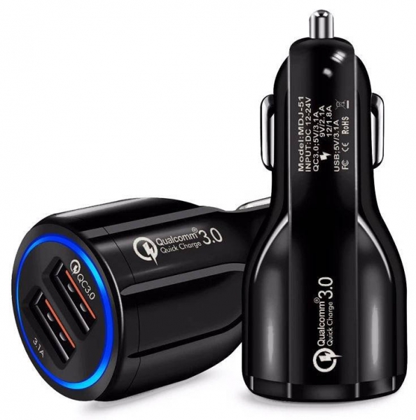 USB Black Universal Car Cigarette Charger Quick Charge 3.0 3.1A
