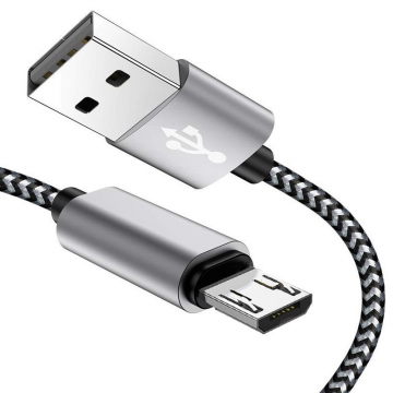 1m Nylon Micro USB Fast Quick Charge 3.0 Silver 100cm Data