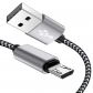 1m Nylon Micro USB Fast Quick Charge 3.0 Silver 100cm Data