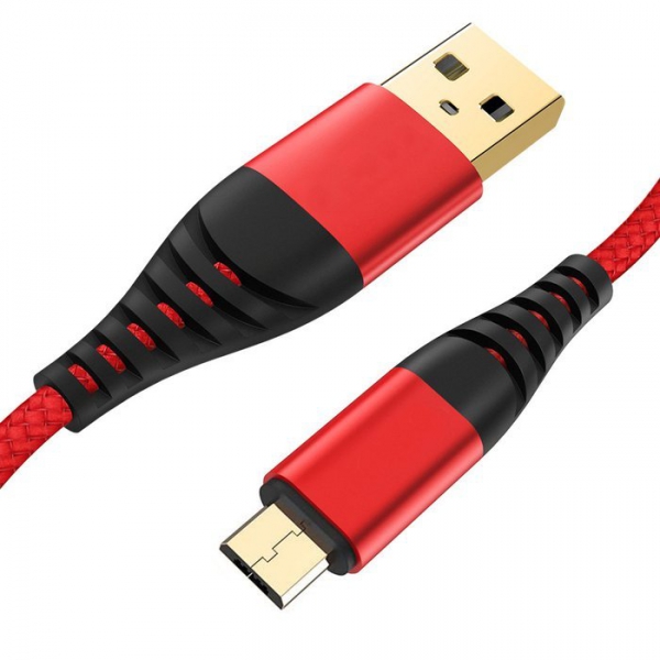 1m Nylon Micro USB Fast Quick Charge 3.0 3A Red Black Data