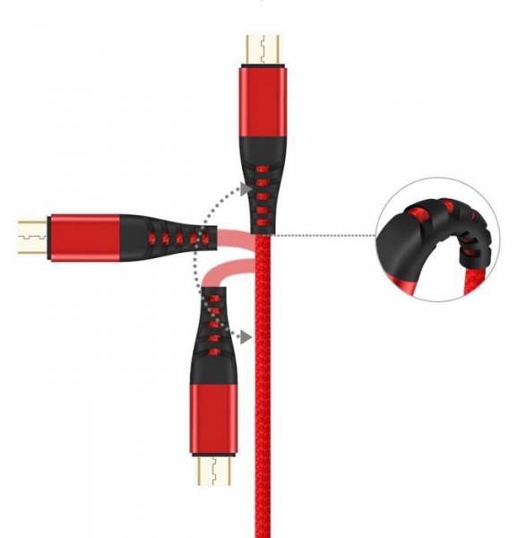 1m Nylon Micro USB Fast Quick Charge 3.0 3A Red Black Data