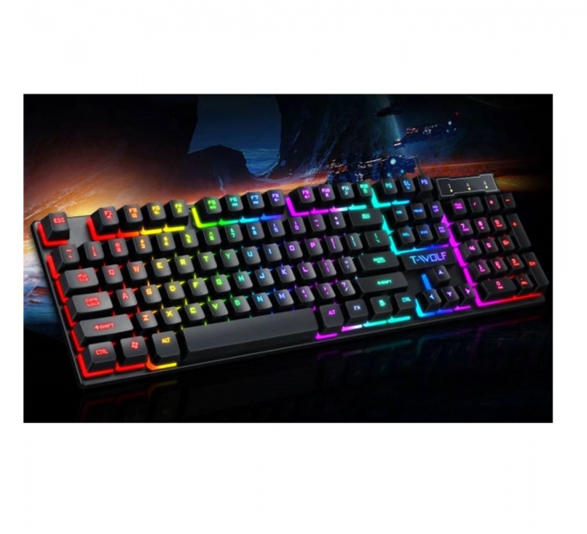 T-Wolf 104 Keys USB Wired Gaming PC Keyboard LED Colorful RGB