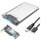 Hard Drive Enclosure 2.5 Inch USB 3.0 SATA Case External Clear 