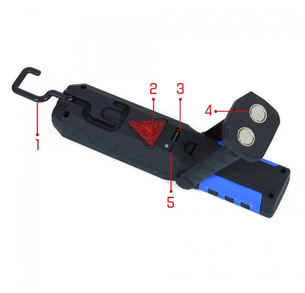 2600mAh 5W Portable Inspection Work Lamp Magnet Torch Hook 