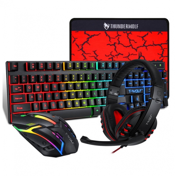 PC Set Wired Gaming USB Keyboard Mouse 3.5mm Headphones Pad