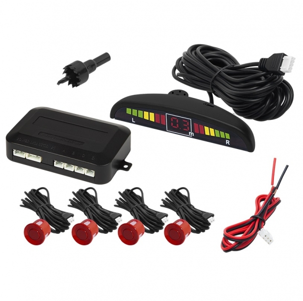 Red LED Parking Car Sensors Kit Reverse Rear Alarm With Buzzer