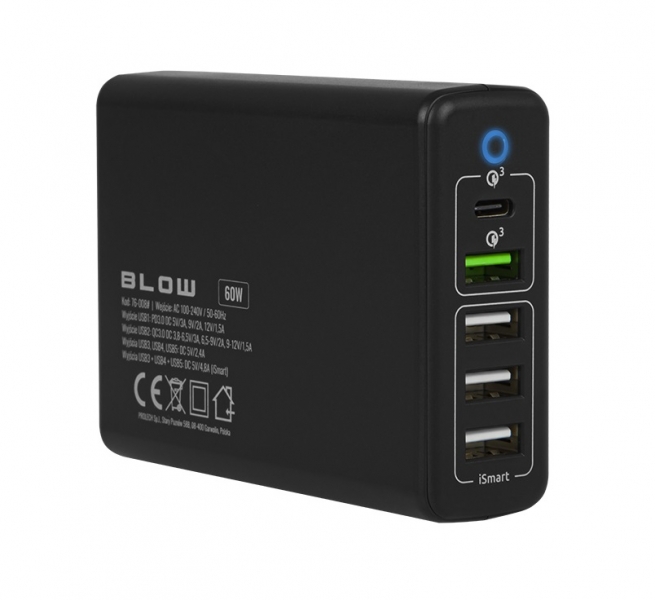 60W 4 Multi Port Fast Quick Wall Charger 3.0 USB Type C Hub Wall